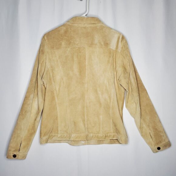 For Joseph Vtg Suede Trucker Jacket Women Large Beige Button Collar Lined - Picture 2 of 8